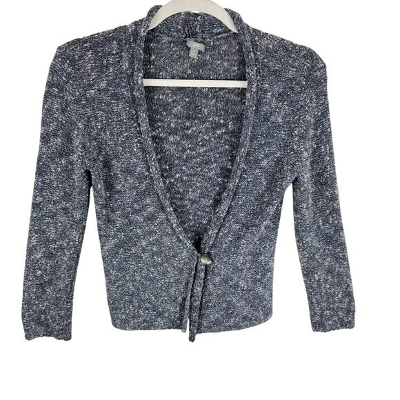 J. Jill Gray Speckled Long Sleeve V-Neck Cotton Knit Button Front Cardigan Sz M - Picture 1 of 6